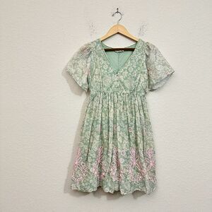 ANTHROPOLOGIE FOREVER THAT GIRL Trellis Embroidered Mini Dress in Green